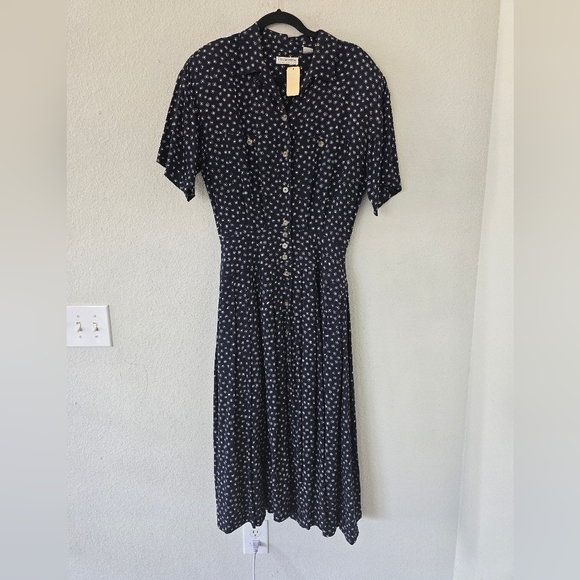 Vintage Liz Claiborne Dress Mixed Ptint Women Button Up Cottagecore Deadstock - Picture 2 of 16